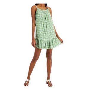 Tommy Jeans Green Plaid Pomona Trapeze Summer Dress Medium NWT